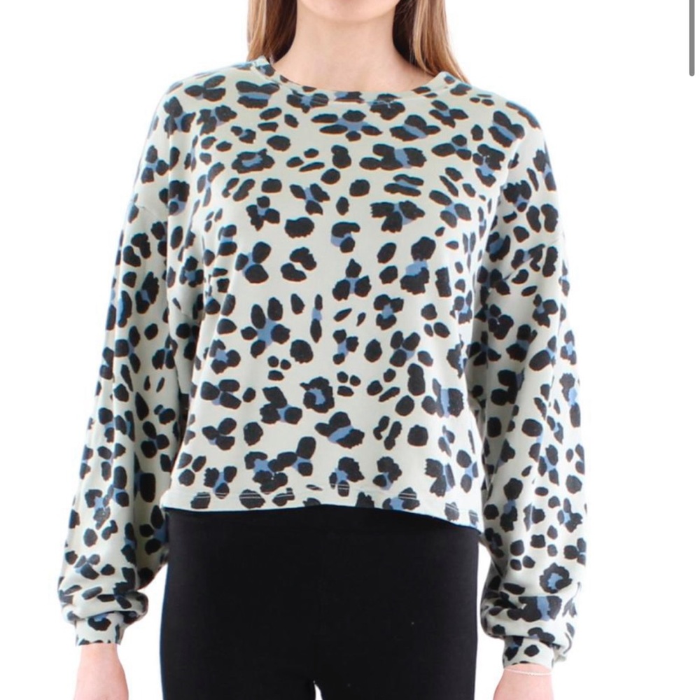 Anthropologie Blue and Black Leopard Print Sweater